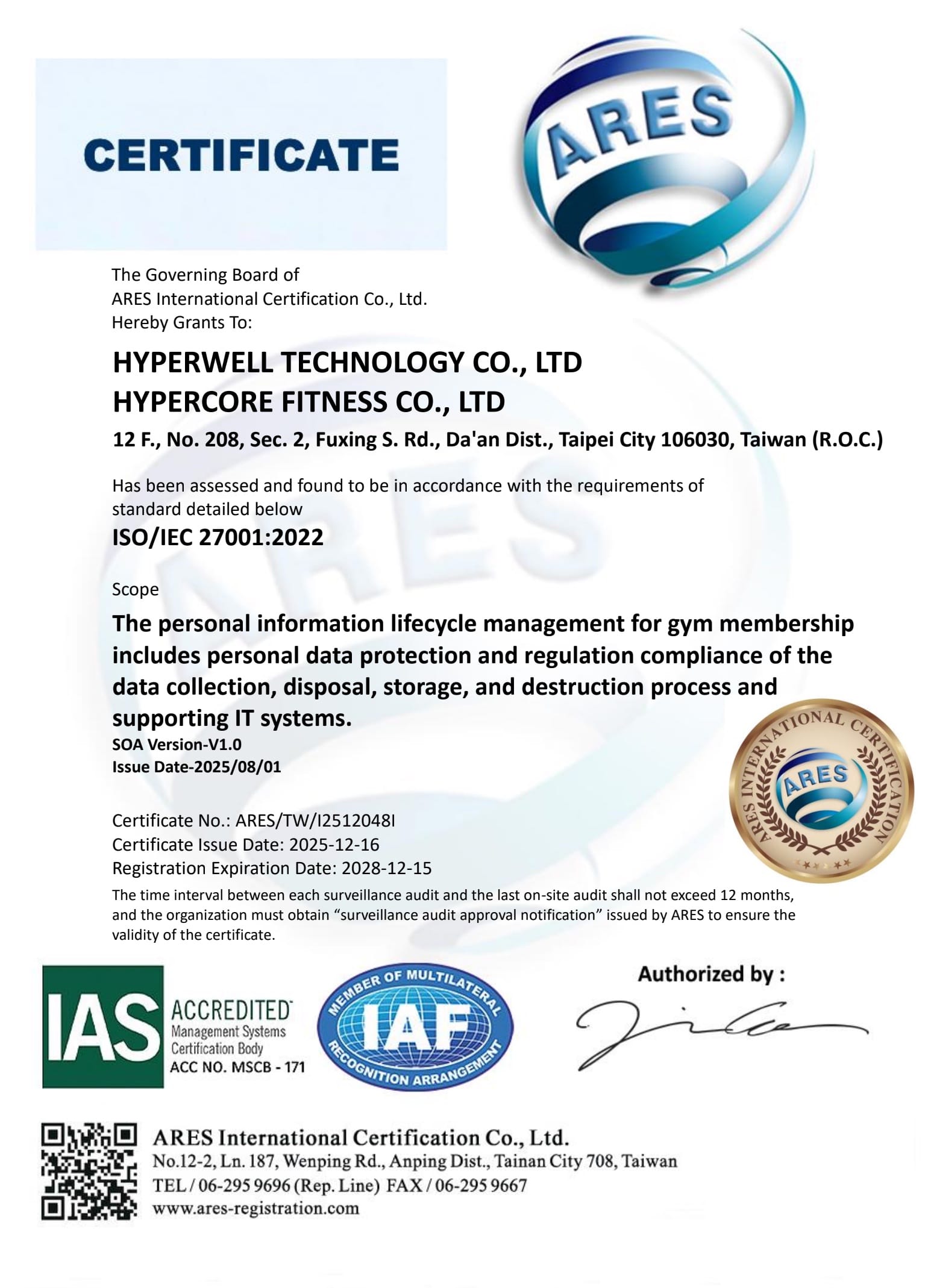 ISO 27001 certificate